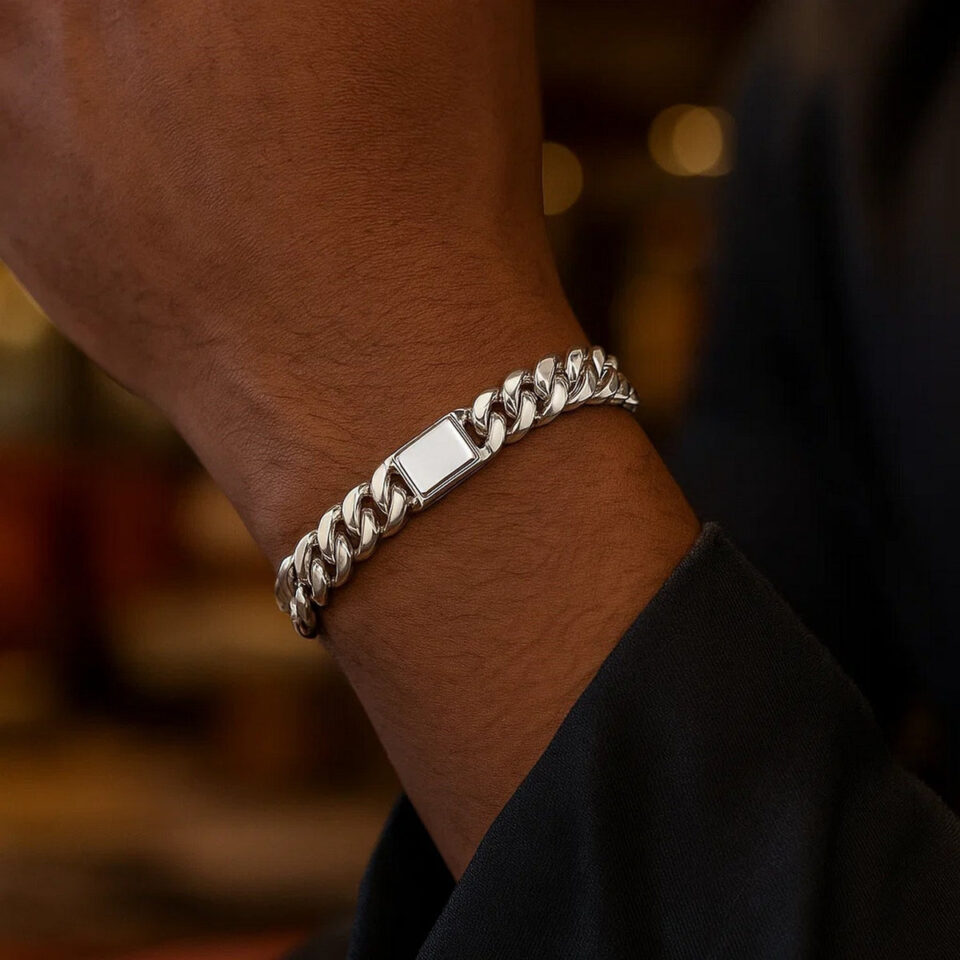 Sterling Silver, Rhodium Plated Cuban Bracelet