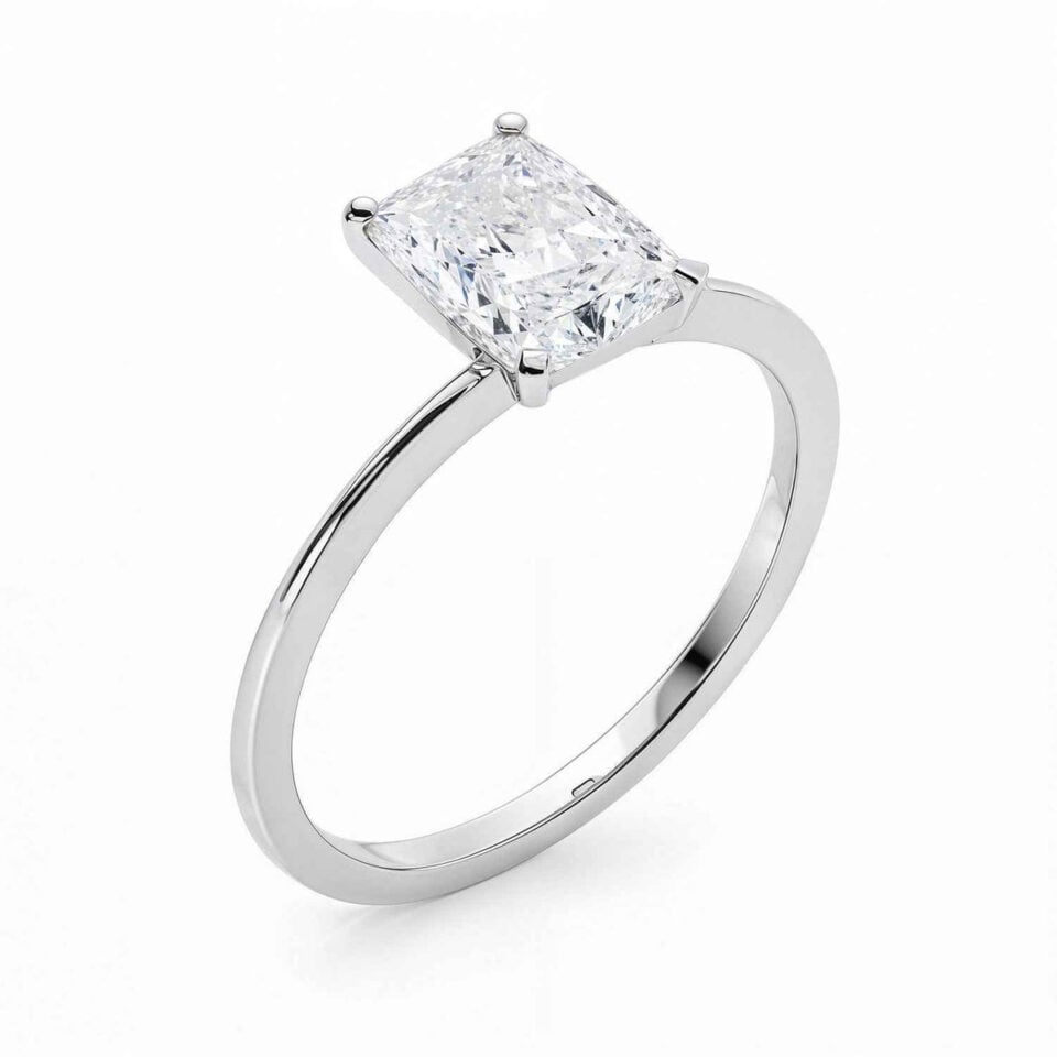 3 ct tw lab-grown diamond radiant solitaire ring in solid 14K white gold, engagement ring, view 3