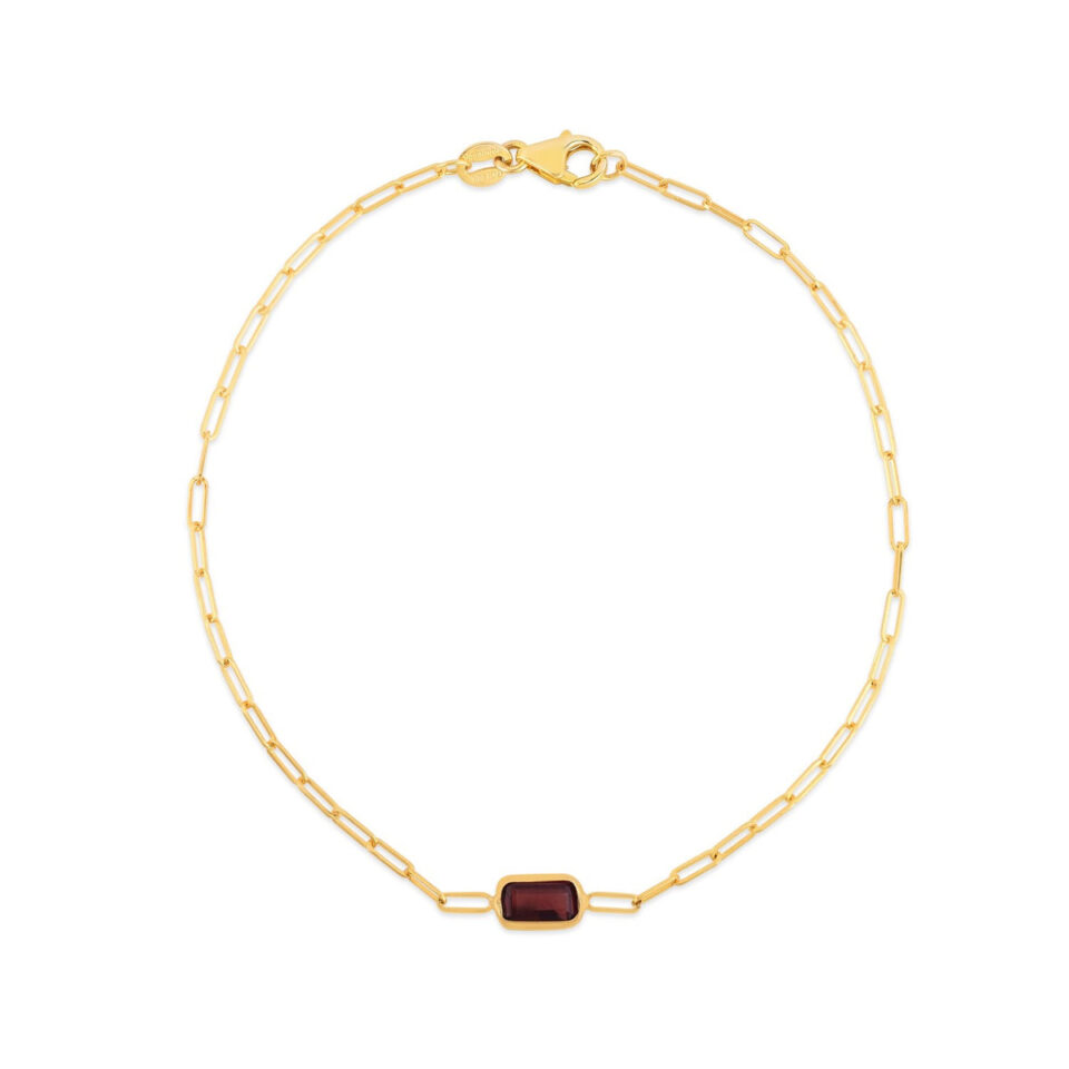 14K Yellow Gold Garnet Paperclip Bracelet