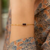 Garnet paperclip bracelet in solid 14K yellow gold, view 3