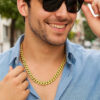 Polished curb necklace in solid 14K yellow gold, view 3