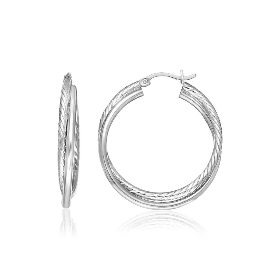 Textured Hoop Earrings, Sterling Silver