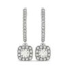 Halo cushion lab-grown diamond drop earrings in solid 14K white gold