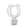 Halo cushion lab-grown diamond drop earrings in solid 14K white gold, view 2