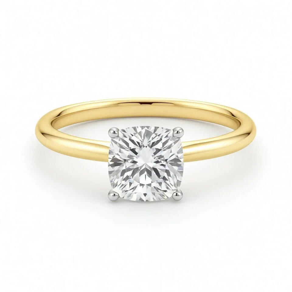 14K Yellow Gold Cushion Lab-Grown Diamond Ring