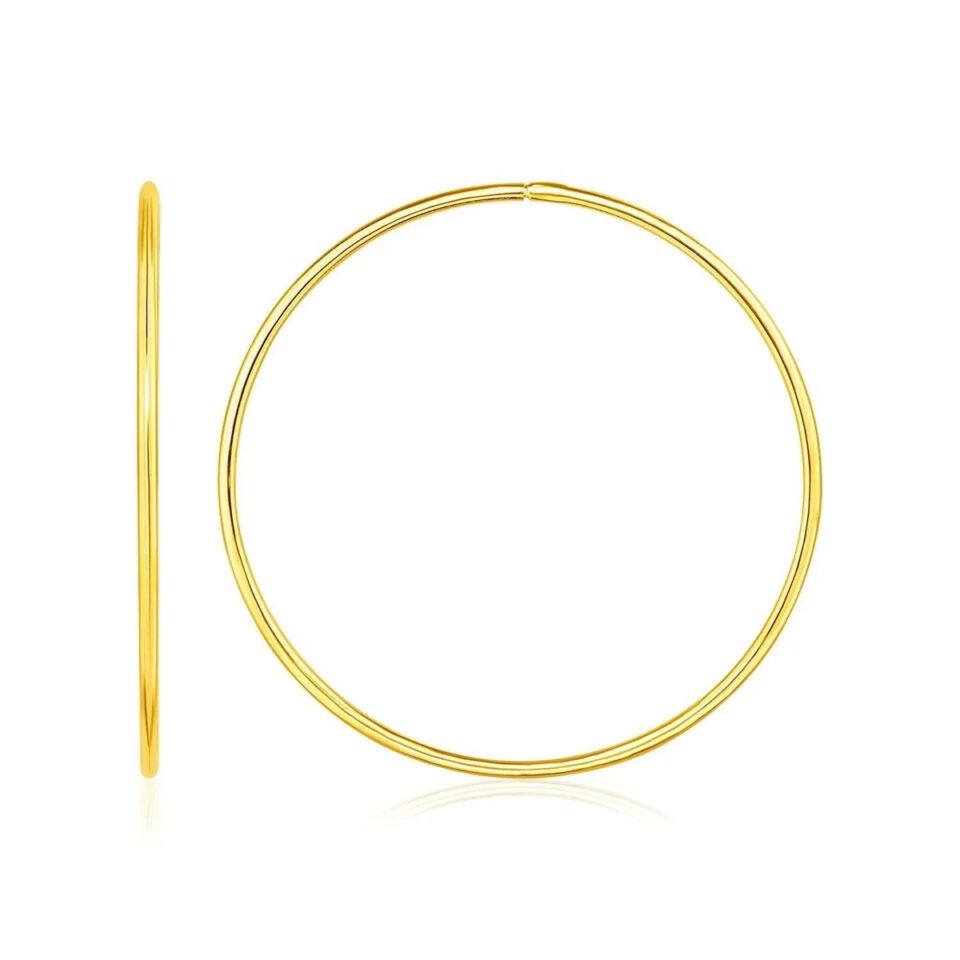 14K Yellow Gold Hoop Earrings 1.2x35mm