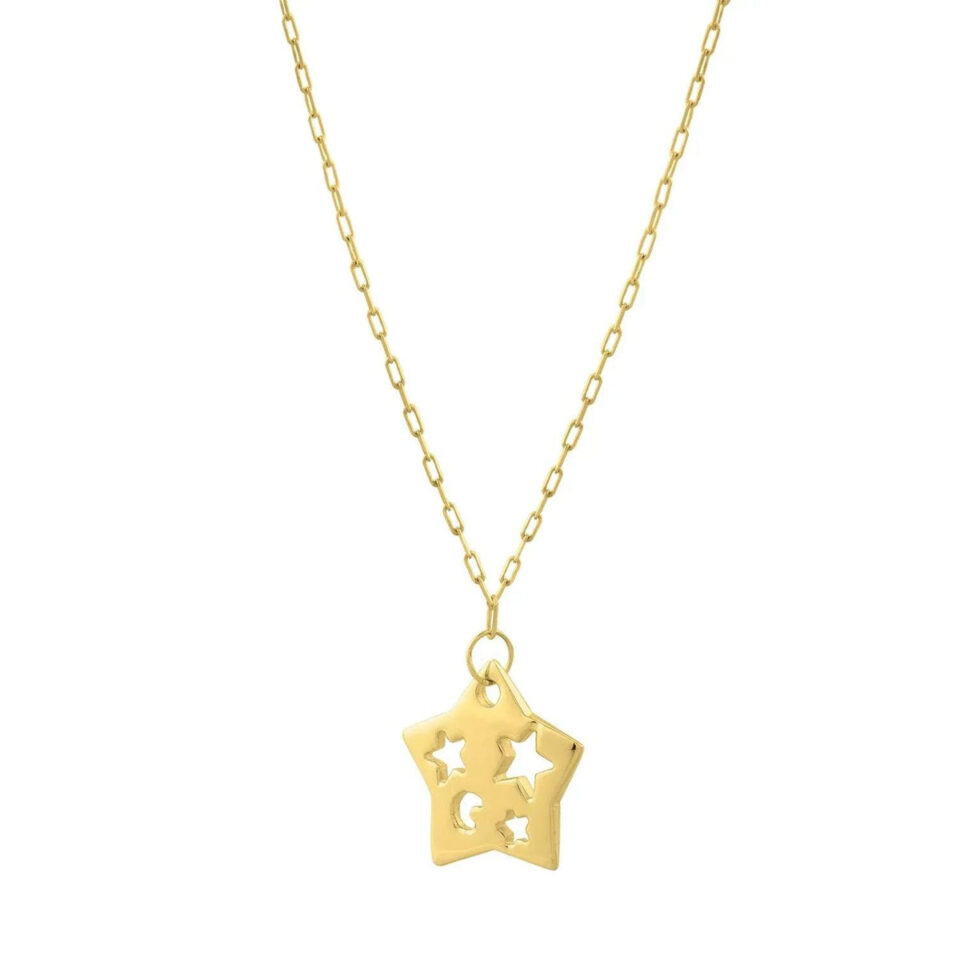 14K Yellow Gold Star Necklace Cutout