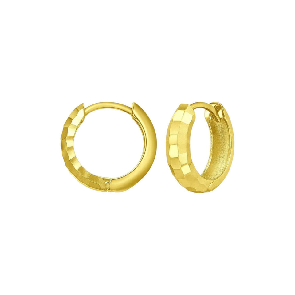 Hoop huggie earrings in solid 14K yellow gold