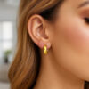 Hoop huggie earrings in solid 14K yellow gold, view 4