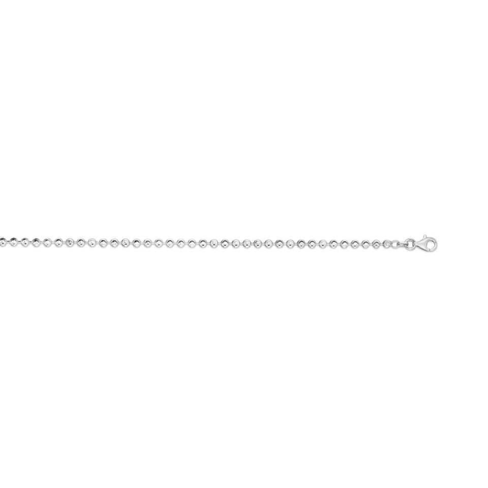 Rhodium-Plated Sterling Silver Moon Cut Bead Chain, 3 mm