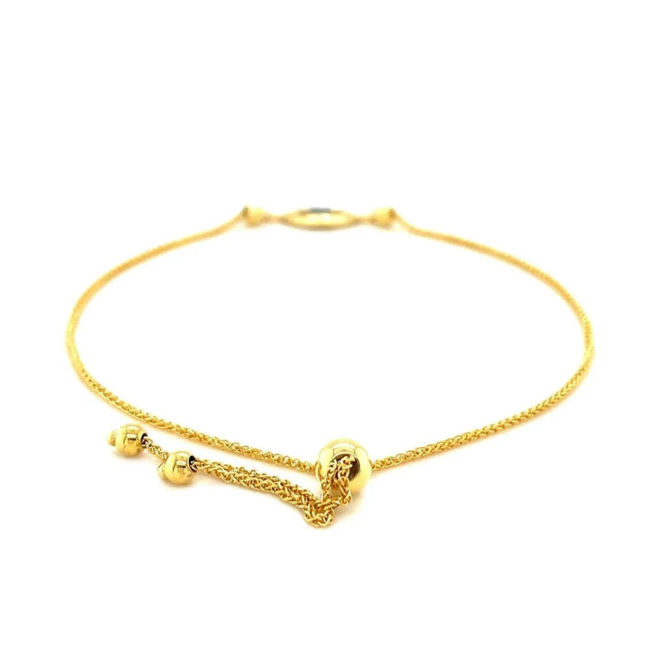 14K Yellow Gold Adjustable Evil Eye Bracelet