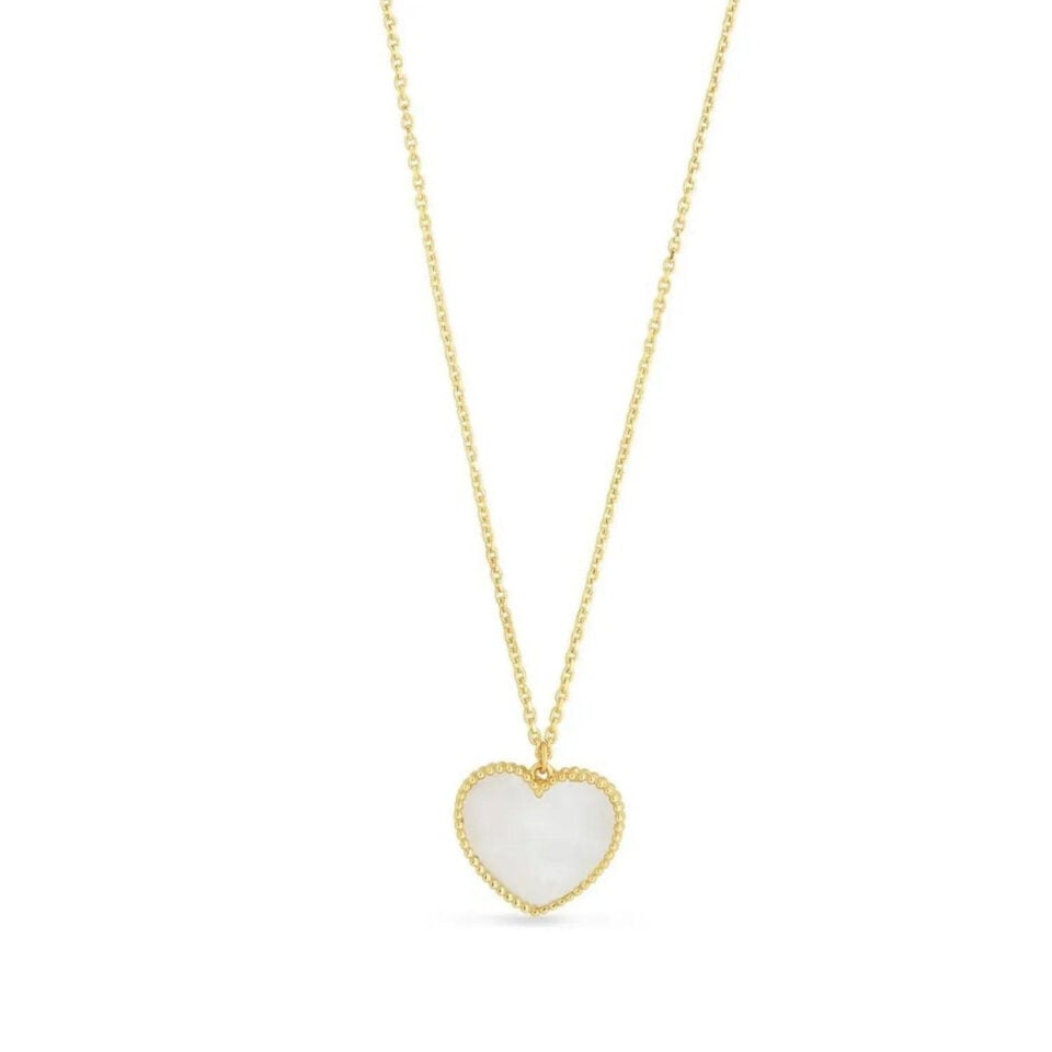 14K Yellow Gold Heart Pearl Necklace High