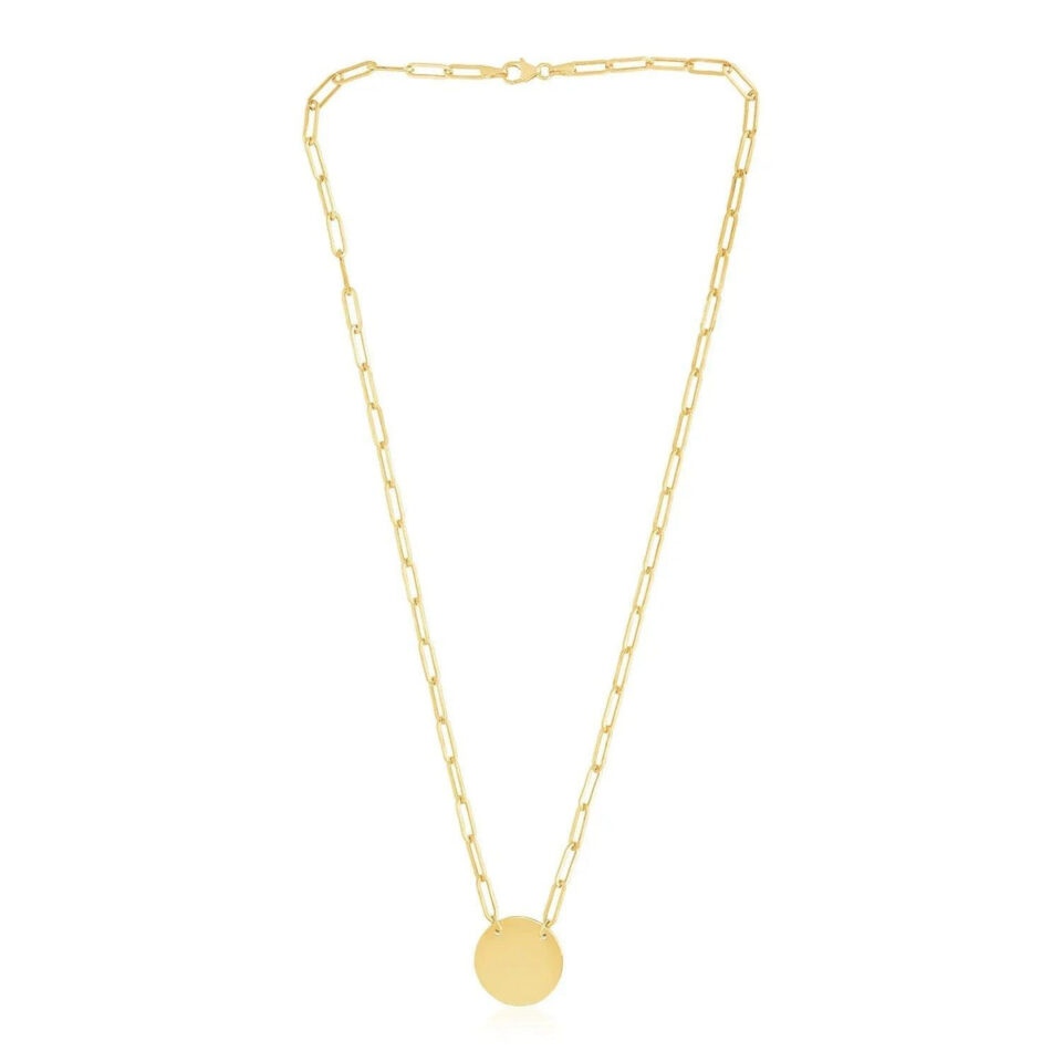 14K Yellow Gold Circle Paperclip Necklace High