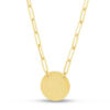 Circle disc paperclip link necklace in solid 14K yellow gold, view 2