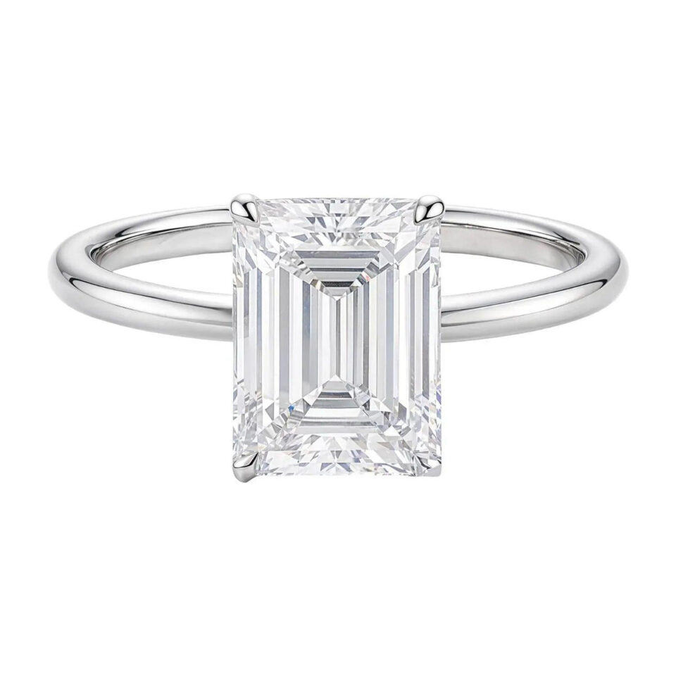 14K White Gold Lab-Grown Diamond Emerald Solitaire Ring