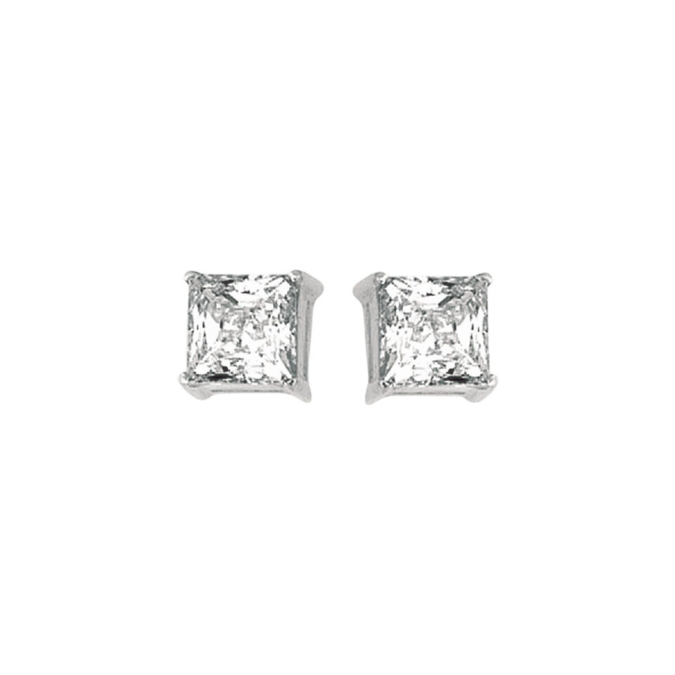 Sterling Silver Princess CZ Stud Earrings