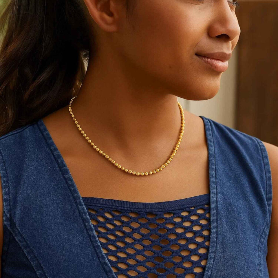 14K Yellow Gold Bead Chain Necklace