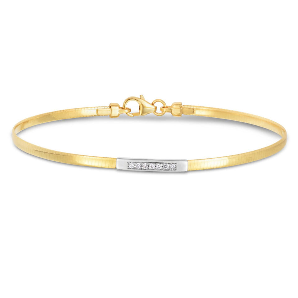 14K Yellow Gold Omega Lab-Grown Diamond Bar Bracelet