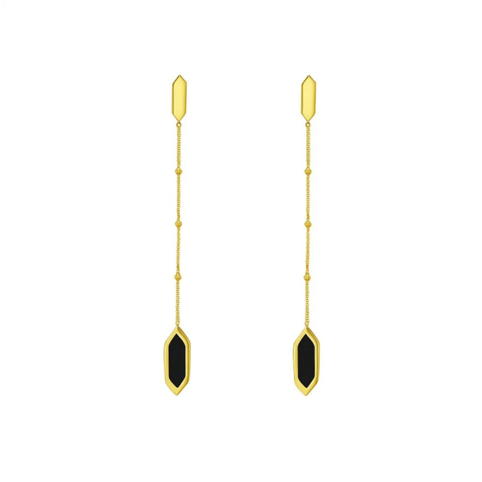 14K Yellow Gold Onyx Drop Earrings