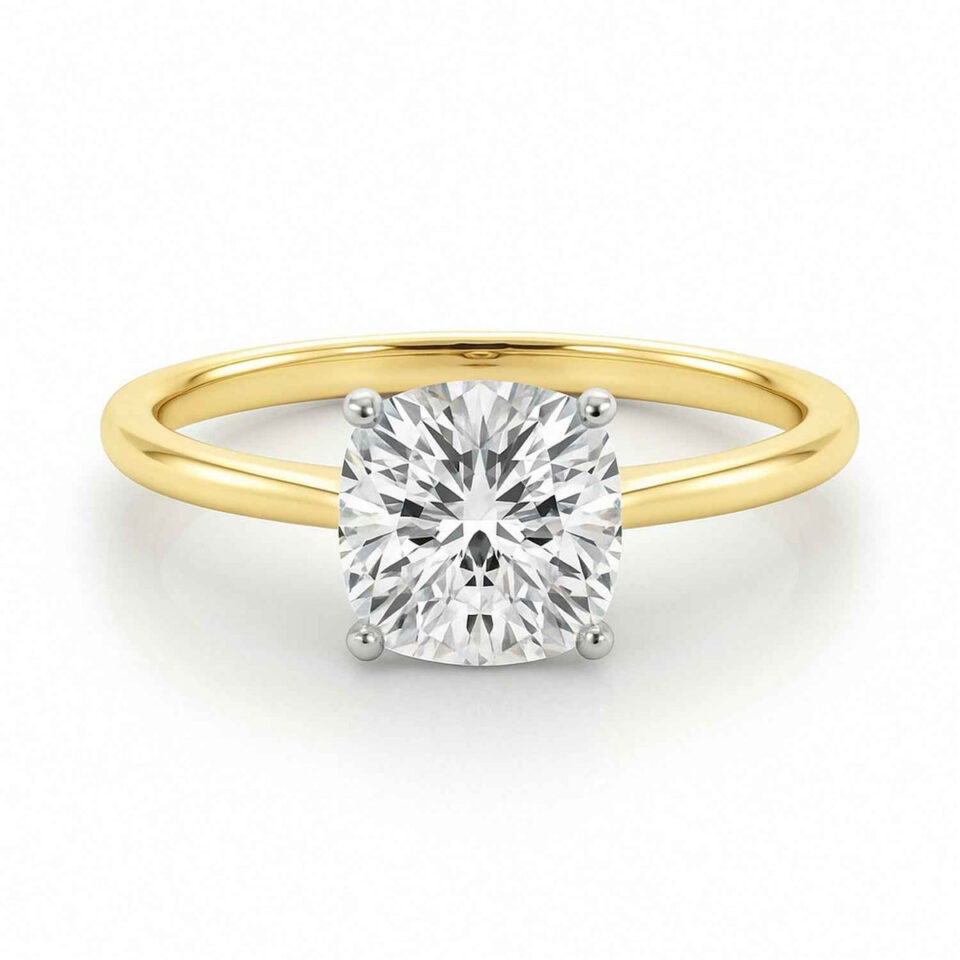 14K Yellow Gold Lab-Grown Diamond Solitaire Cushion Ring