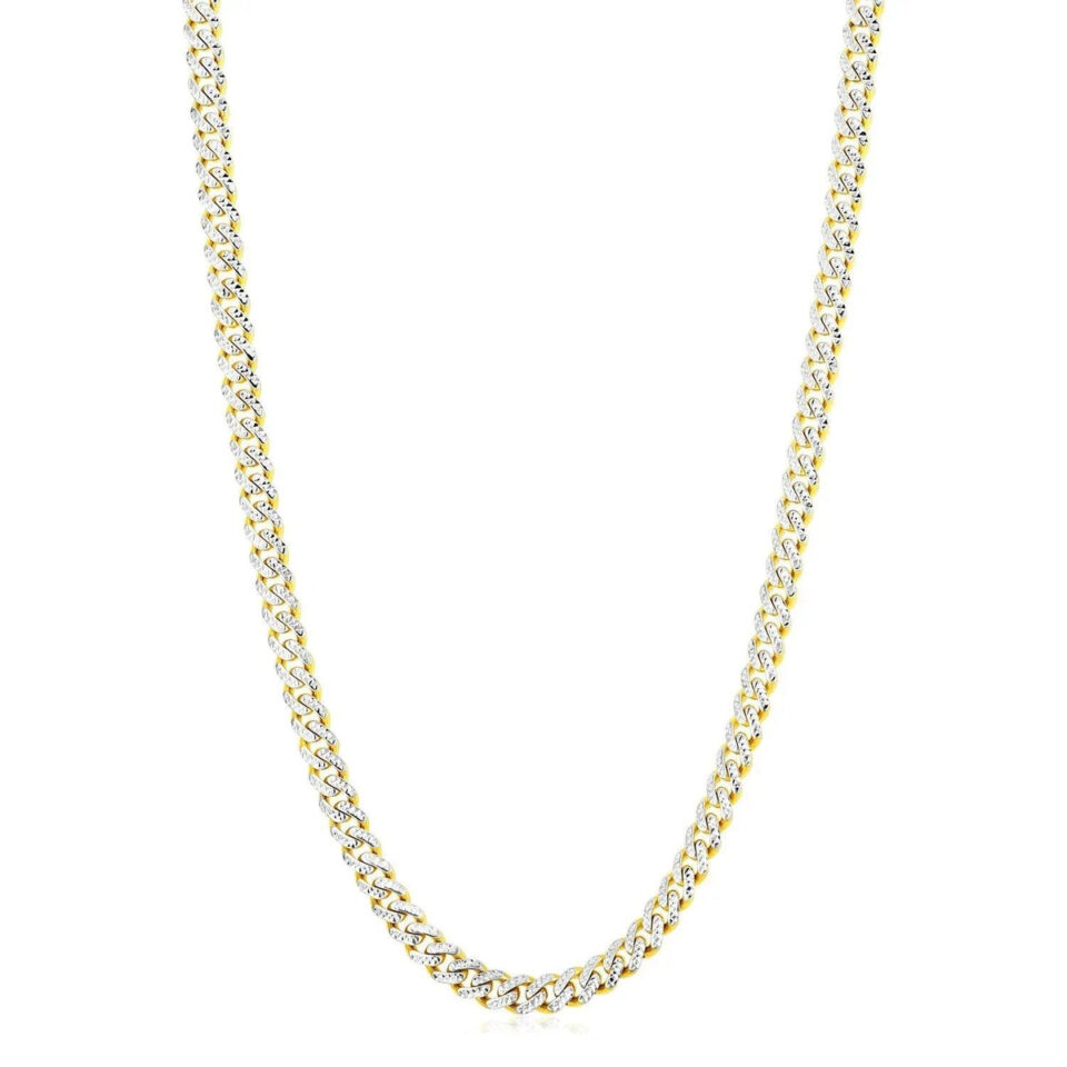 14K Yellow And White Gold Pave Cuban Chain 6.50mm