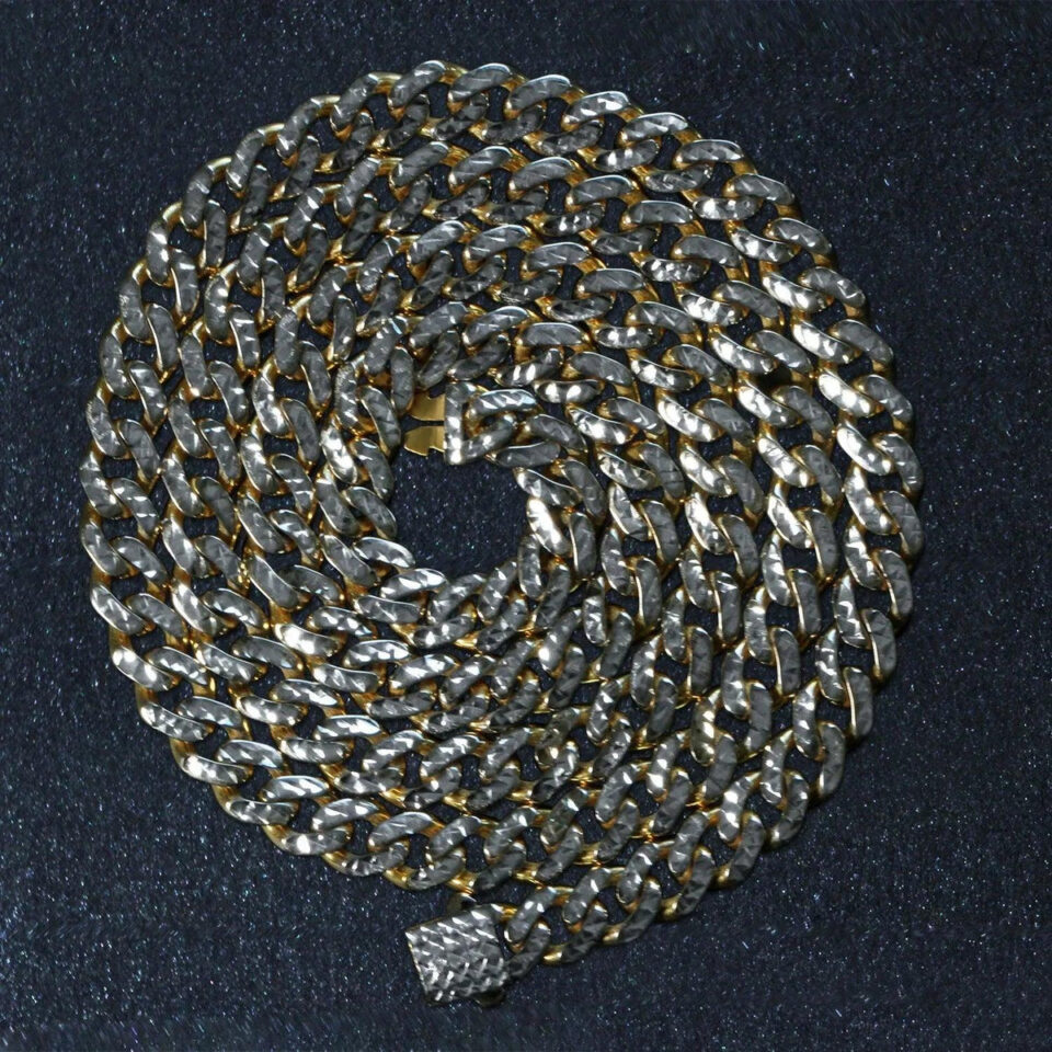 6.50mm pave cuban chain in solid 14K yellow and white gold, view 3