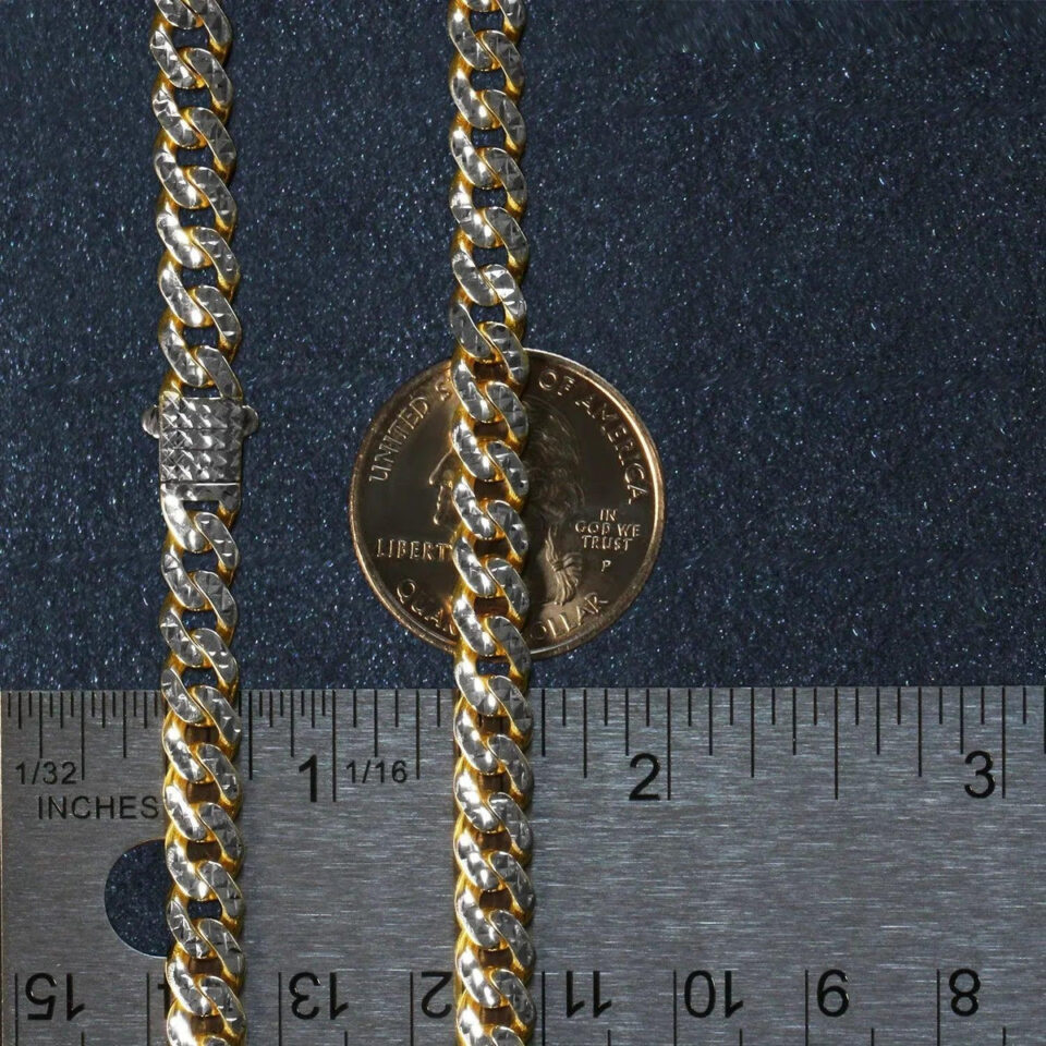 6.50mm pave cuban chain in solid 14K yellow and white gold, view 4