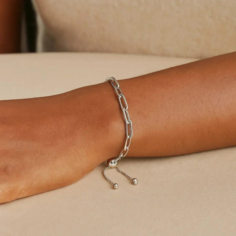 Sterling silver adjustable paperclip bracelet, view 3