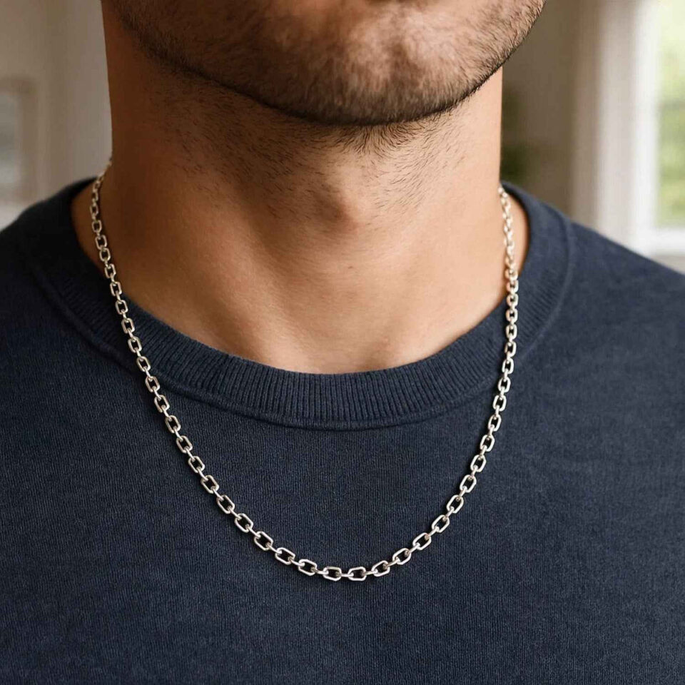 14K White Gold Diamond-Cut Cable Link Chain, 3.7 mm