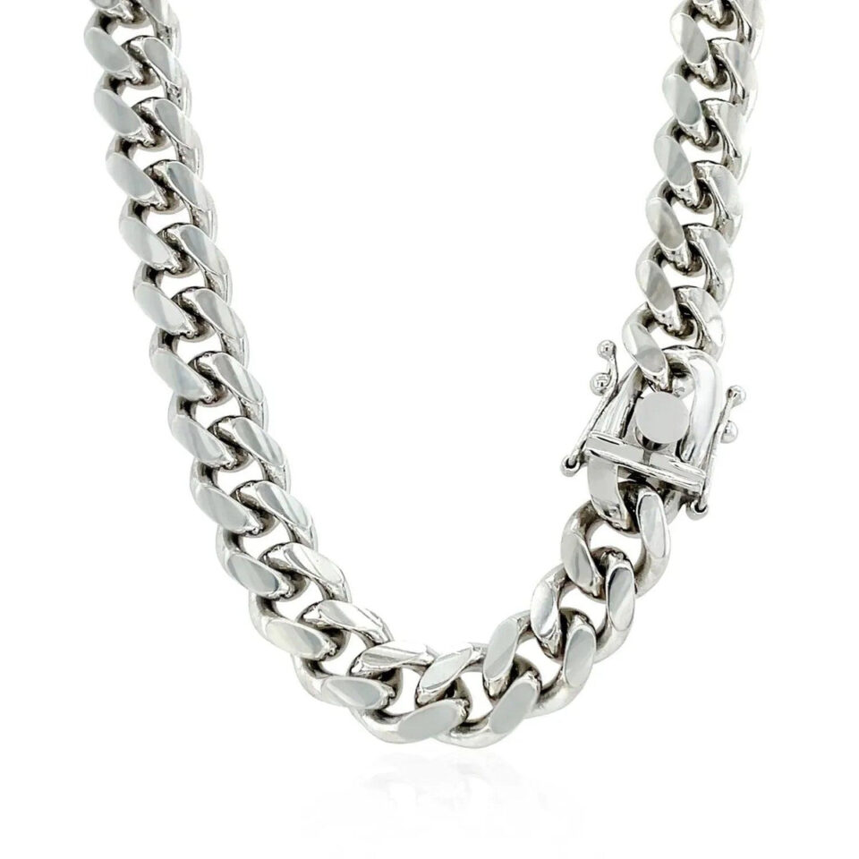 Sterling Silver, Rhodium Plated Cuban 8.40mm