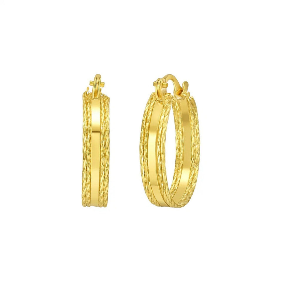 14K Yellow Gold Sparkle Spring Huggie Hoops