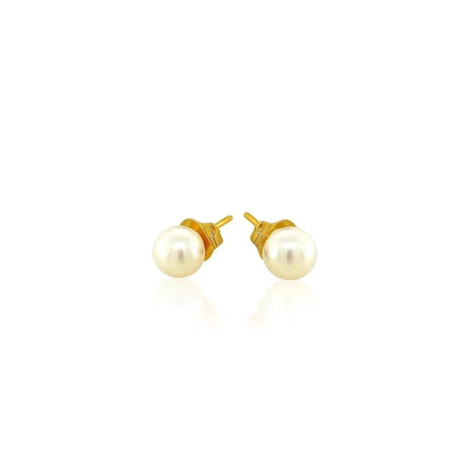 14K Yellow And White Gold Pearl Stud Earrings