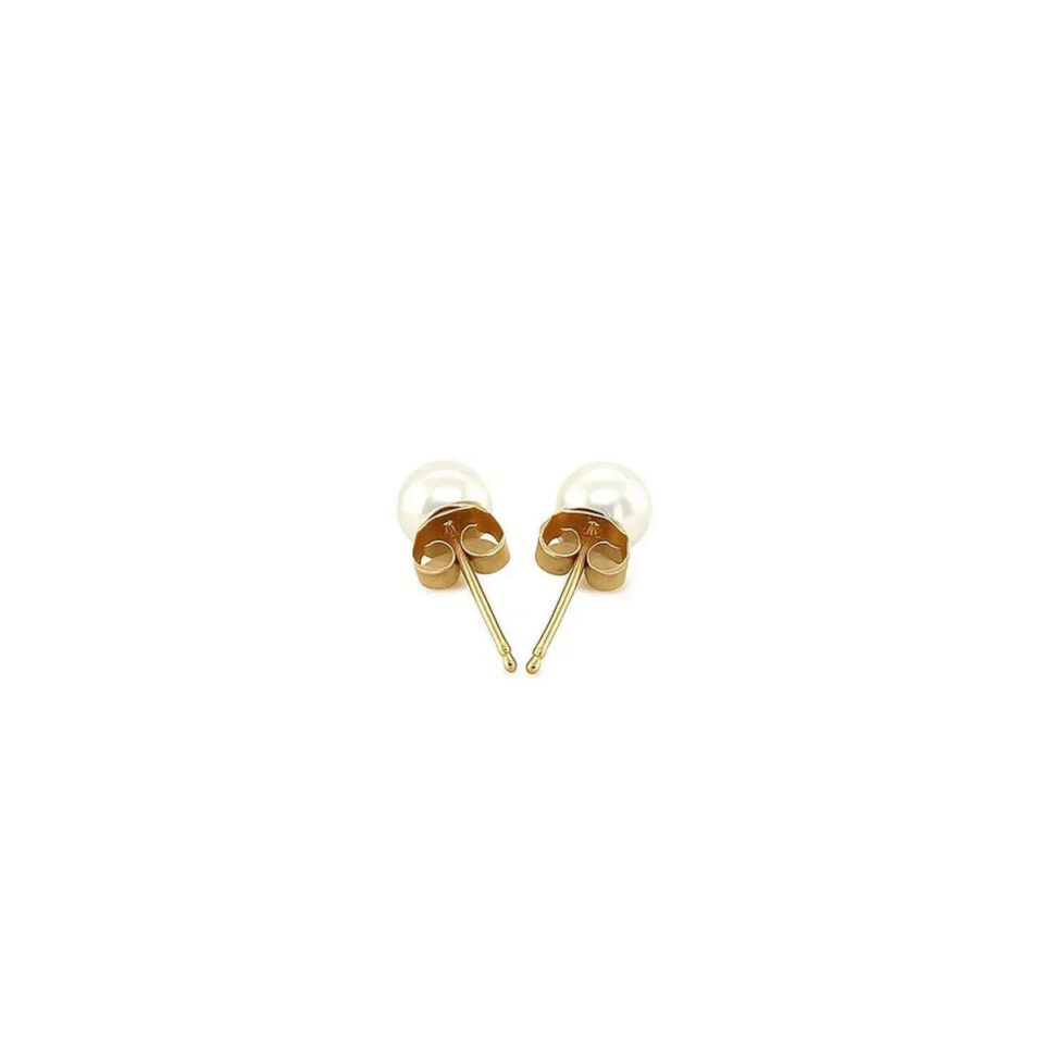 14K Yellow And White Gold Pearl Stud Earrings