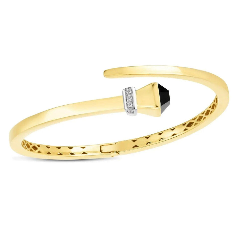 14K Yellow Gold Onyx Bangle
