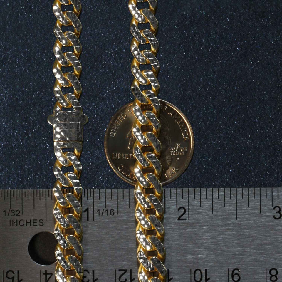 Pave cuban chain in solid 14K yellow and white gold, view 4
