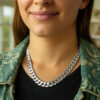 Rhodium-Plated Sterling Silver Curb Chain, 11.6 mm