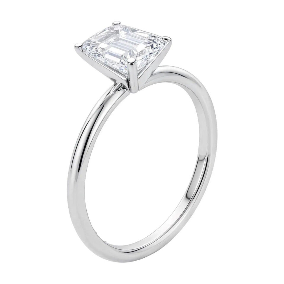 2 ct tw lab-grown diamond emerald solitaire ring in solid 10K white gold, engagement ring, view 4