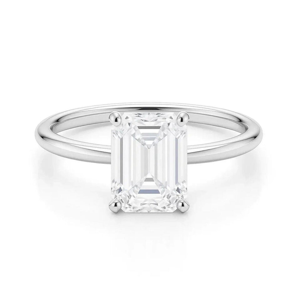 10K White Gold Lab-Grown Diamond Emerald Solitaire Ring 2cttw