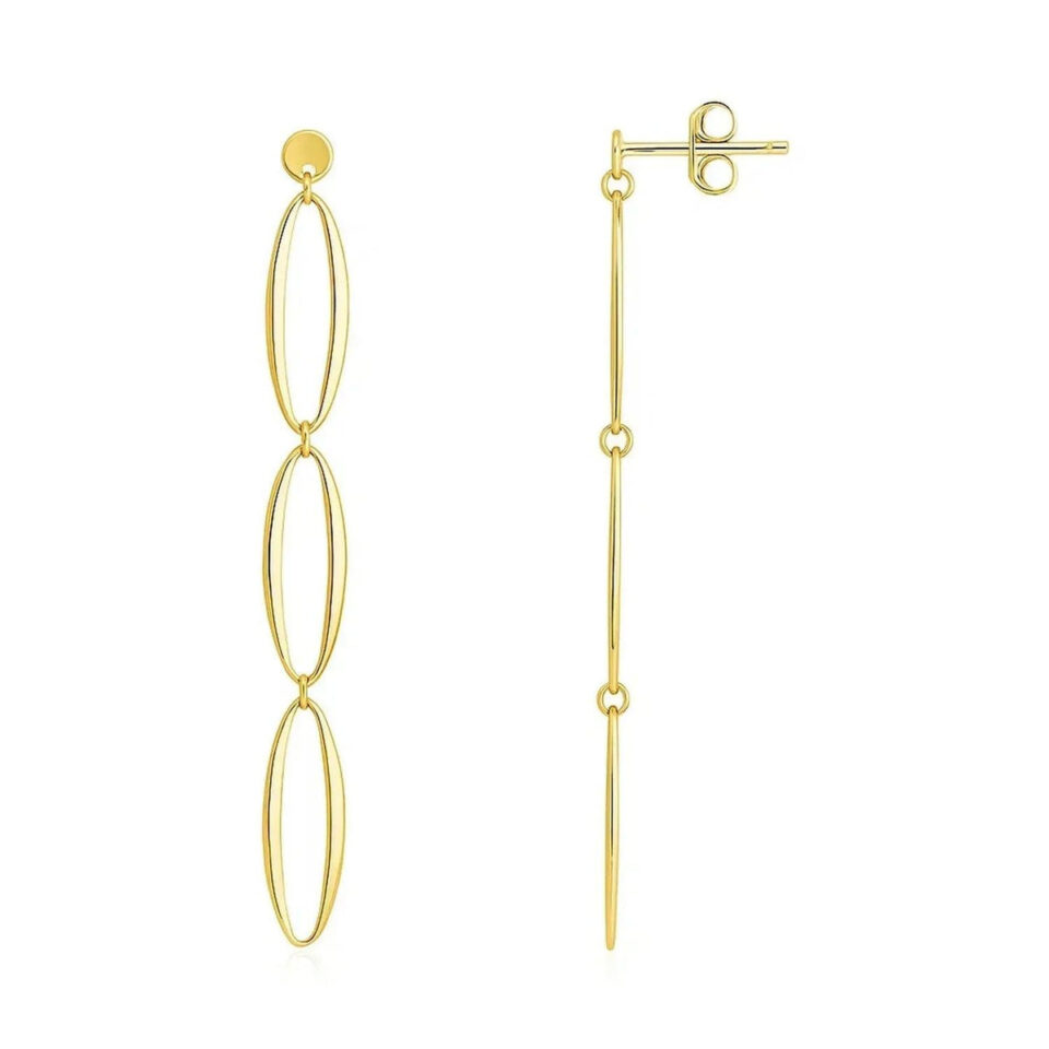 14K Yellow Gold Oval Drop Earrings Triple