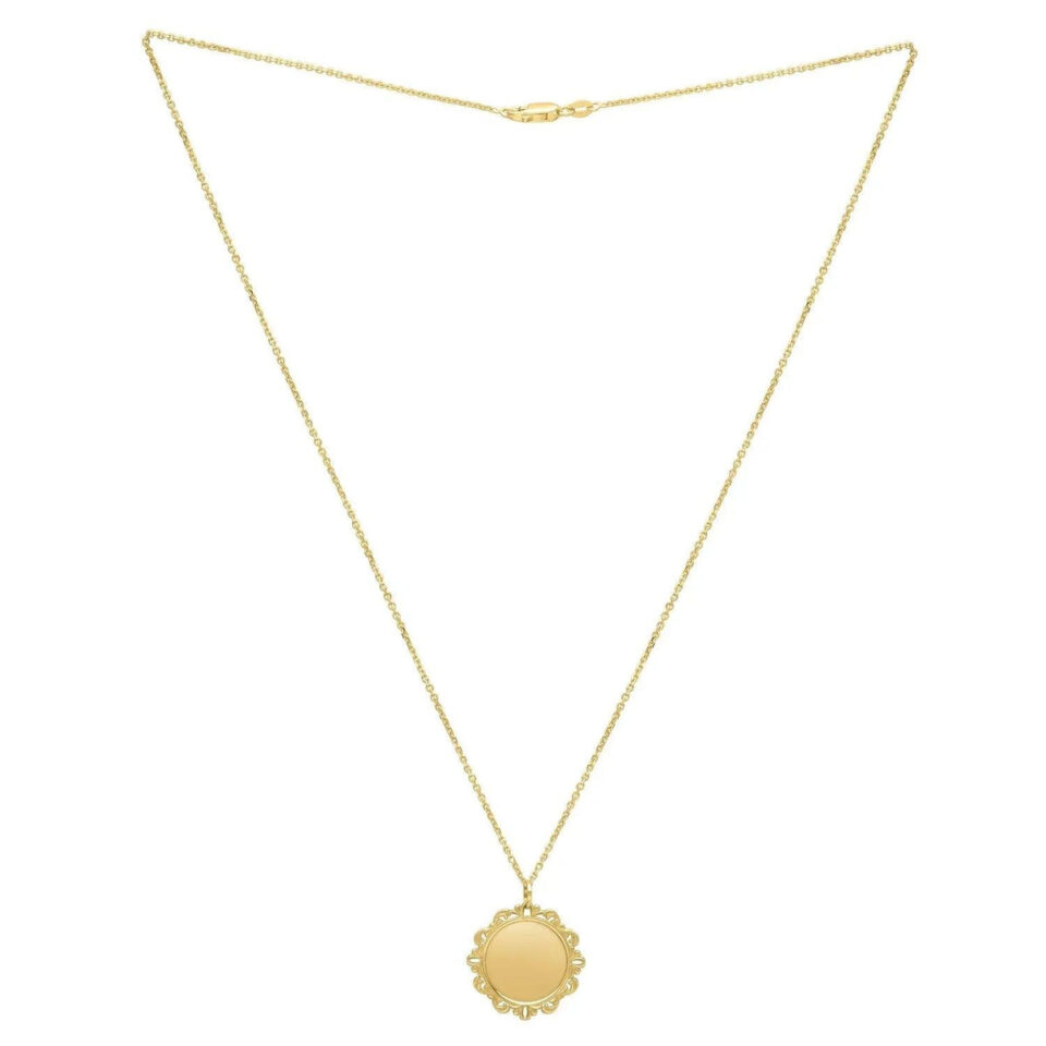 Round pendant in solid 14K yellow gold, view 3