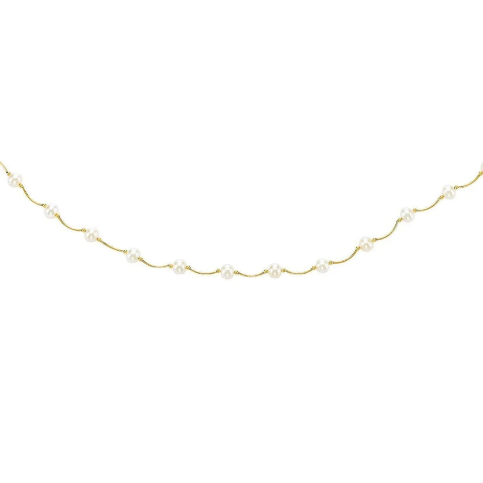 14K Yellow And White Gold Pearl Necklace