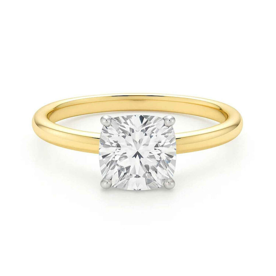 10K Yellow Gold Lab-Grown Diamond Solitaire Cushion Ring 3cttw