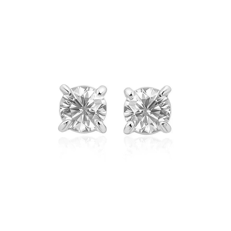 14K White Gold Cubic Zirconia Stud Earrings 6mm