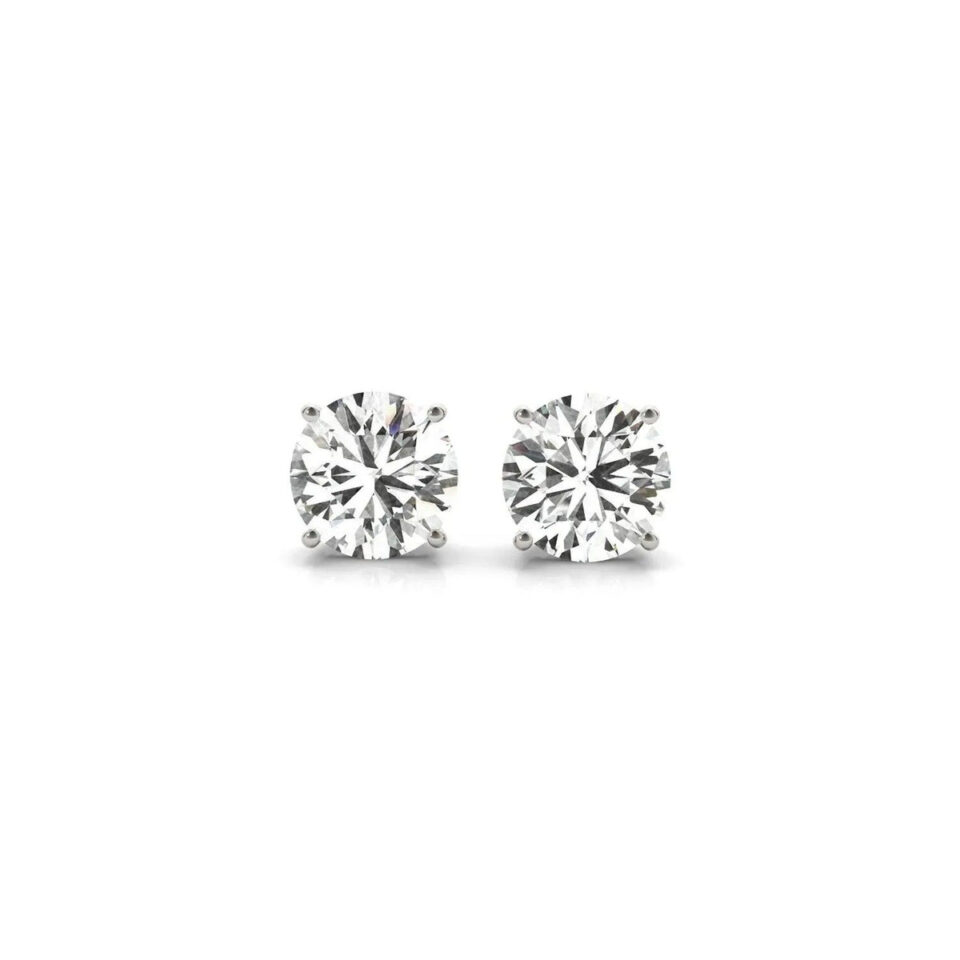 14K White Gold Lab-Grown Diamond Round Stud Earrings 2cttw