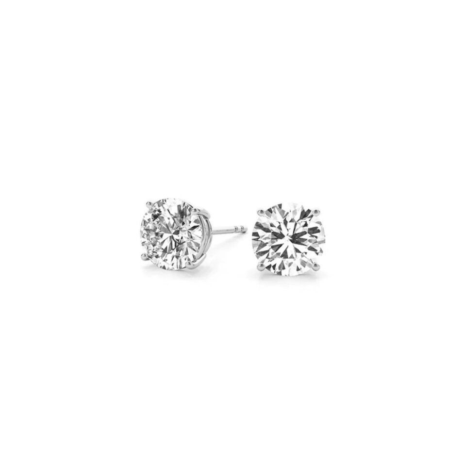 14K White Gold Lab-Grown Diamond Round Stud Earrings 2cttw