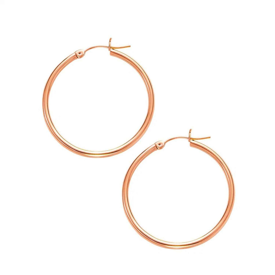 14K Rose Gold Hoop Earrings 2x30mm
