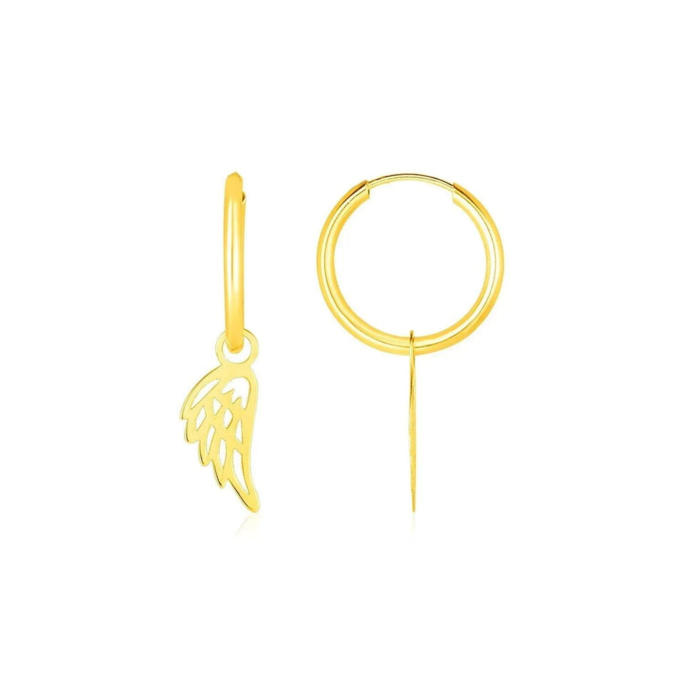 14K Yellow Gold Hoop Earrings Angel