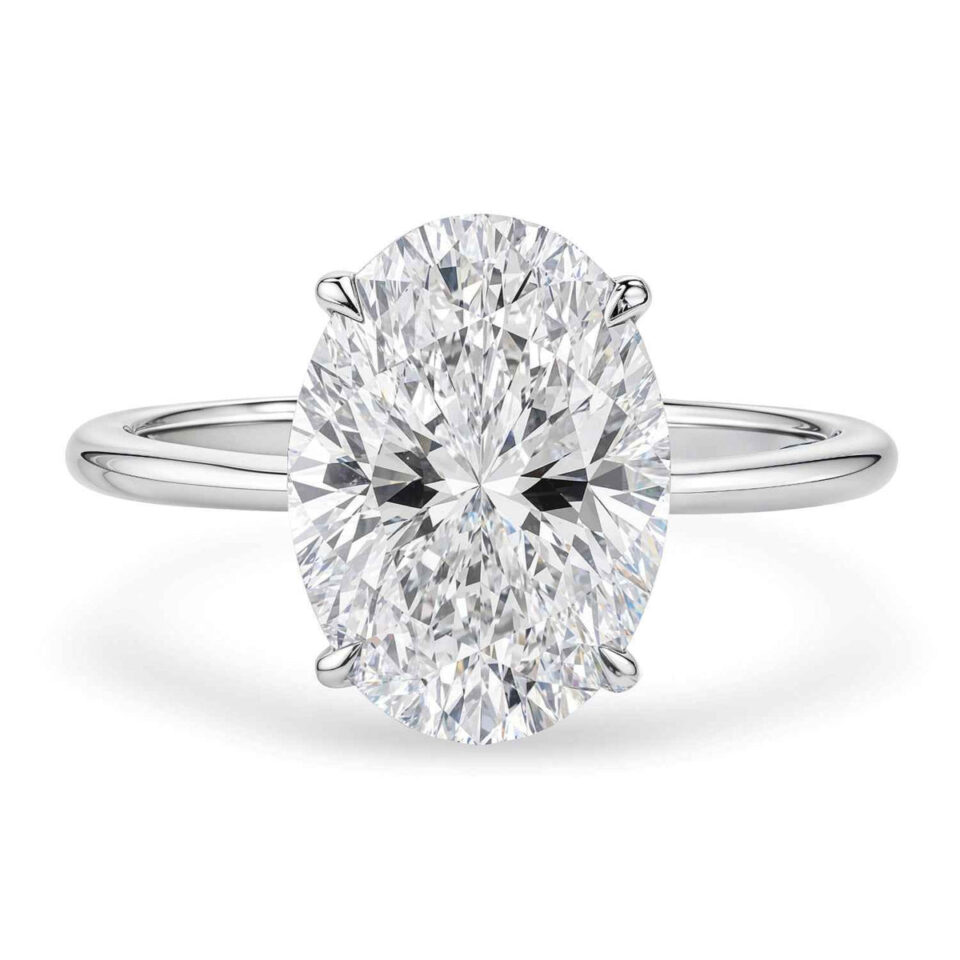 14K White Gold Lab-Grown Diamond Solitaire Oval Ring 5cttw