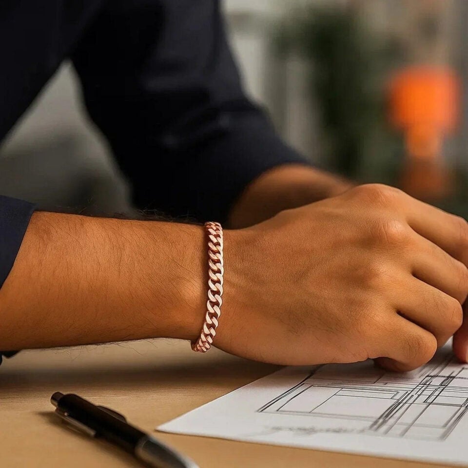 6.10mm cuban bracelet in solid 14K rose gold, view 7