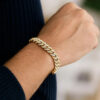 Pave cuban bracelet in solid 14K yellow and white gold, view 4